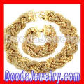 2012 Golden Chunky Statement Necklace Bracelet Costume Jewelry Set Wholesale 